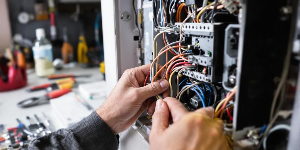 Électricien installant des fils domotiques