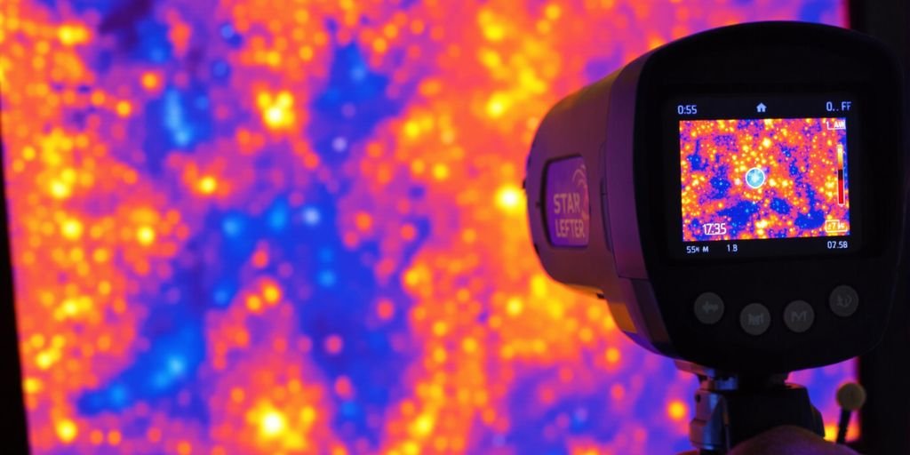 Caméra thermique pointant vers un tuyau.