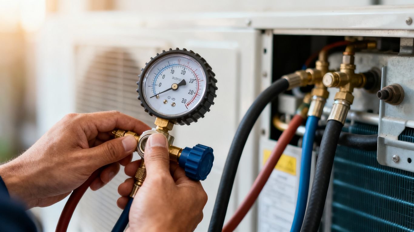 Air conditioning pressure gauge with hoses