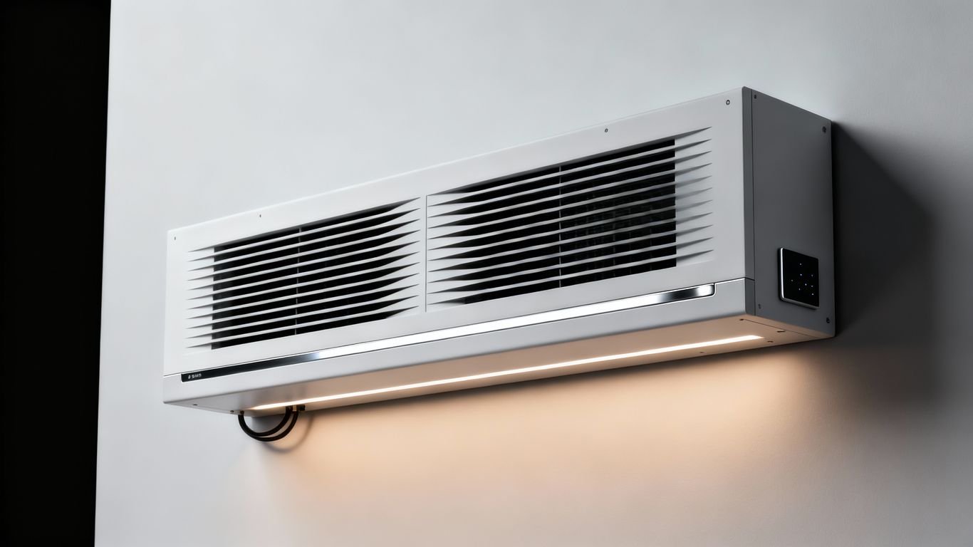 Decentralised double-flow MVHR system installed on a wall.