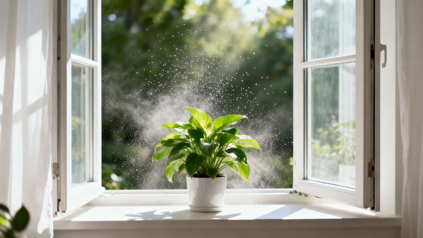 Ventana abierta a un salón luminoso y ventilado.
