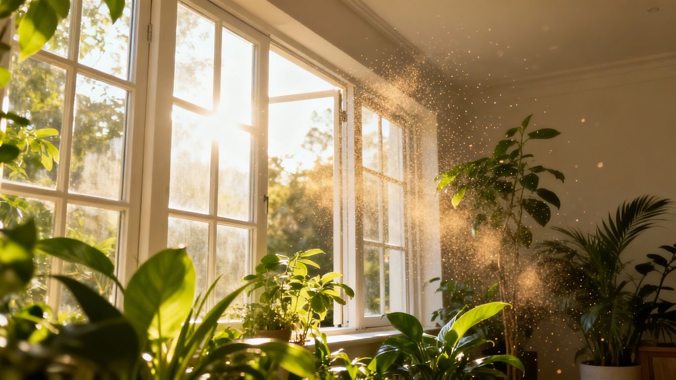 Fenêtre ouverte sur un ciel bleu clair.