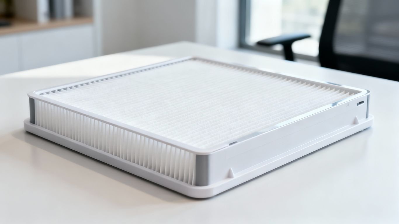 Filtro HEPA moderno en primer plano con material blanco plisado