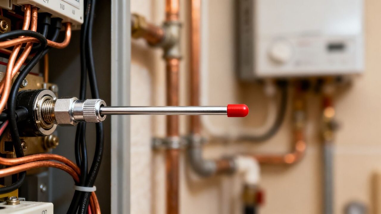 Sonde de chauffage, loi d'eau et régulateurs sur un tableau de commande.